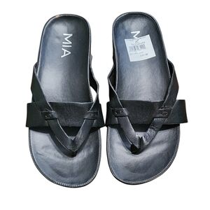 Mia Leather Sandals 8 Black Slip On Open Toe Thong